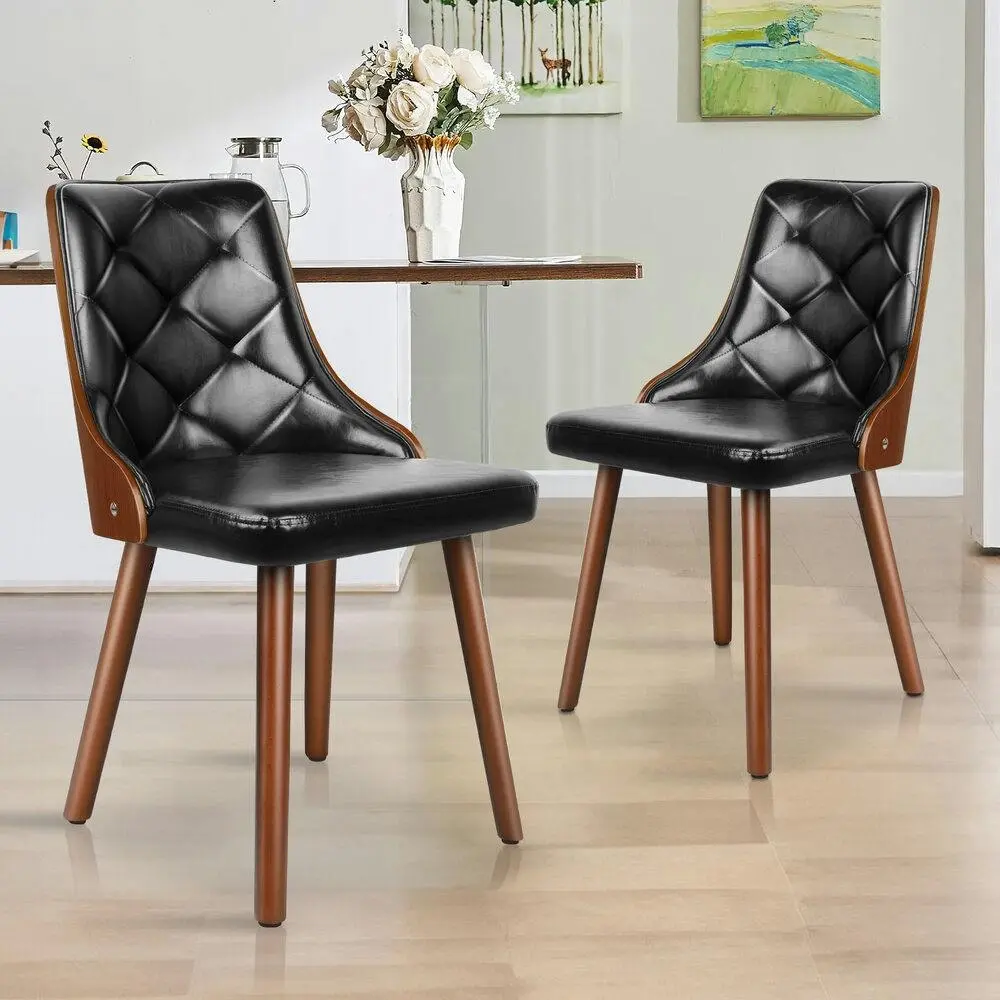 Alfordson 2x Dining Chairs Padded Tufted Glossy PU Leather Black - Furniture