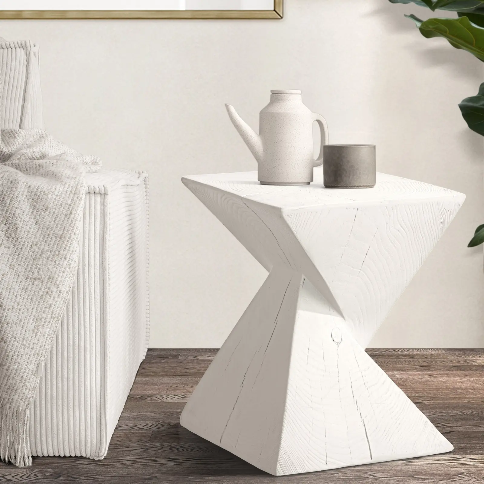 Oikiture Side Table Coffee Bedside End Stool Stand Stone Outdoor White - Furniture