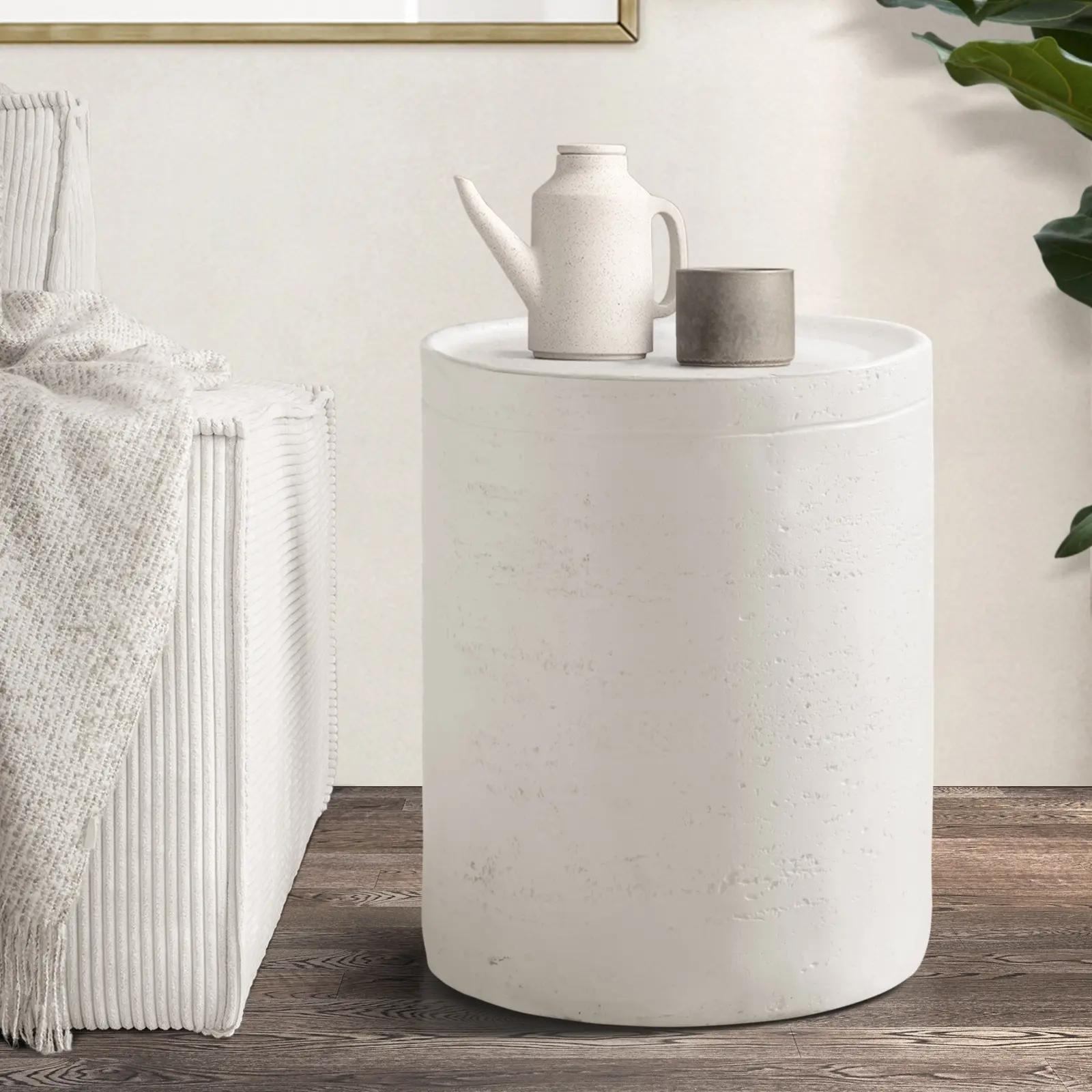 Oikiture Side Table Coffee End Stool Bedside Stand Outdoor Stone - Furniture
