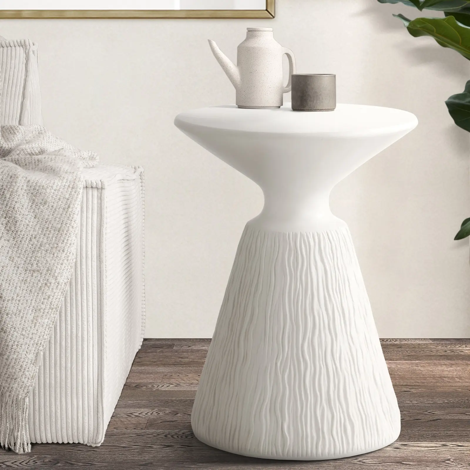Oikiture Side Table Coffee Bedside End Stool Stand Stone Indoor Outdoor - Furniture