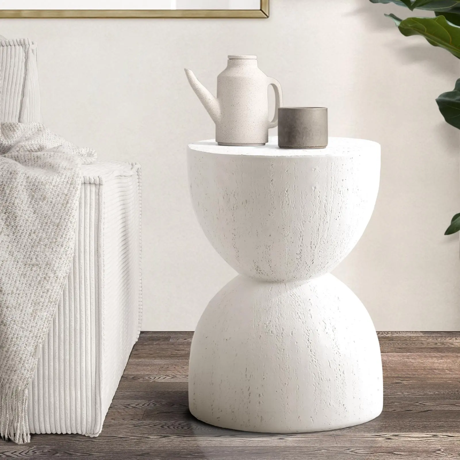 Oikiture Coffee Side Table Bedside End Stone Stool Stand Indoor Outdoor - Furniture