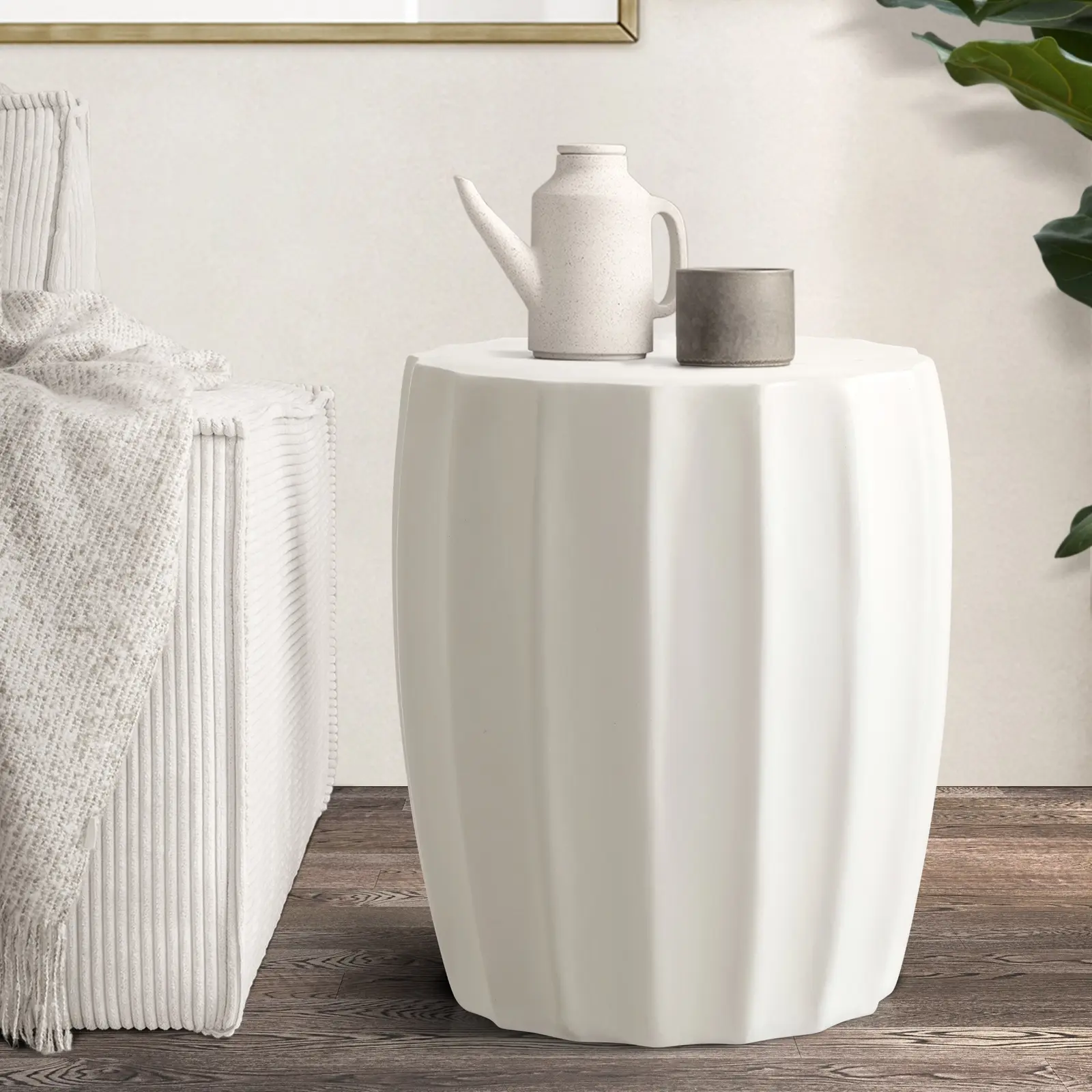 Oikiture Side Table End Stool Coffee Bedside Stand Stone Outdoor - Furniture