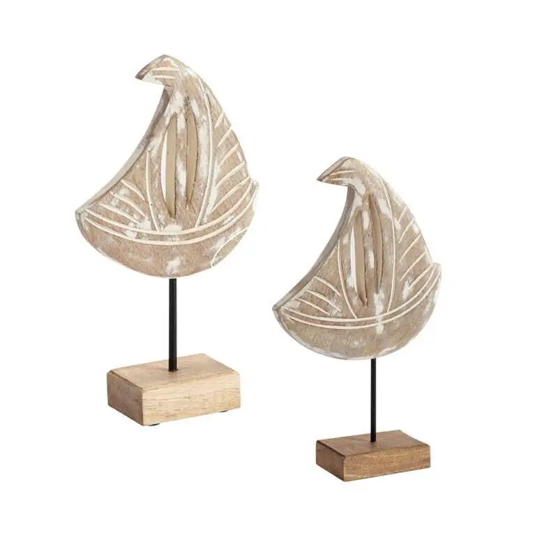 Willow & Silk Wooden 30cm Nautical Sailboat White Tabletop Ornament - Home & Garden