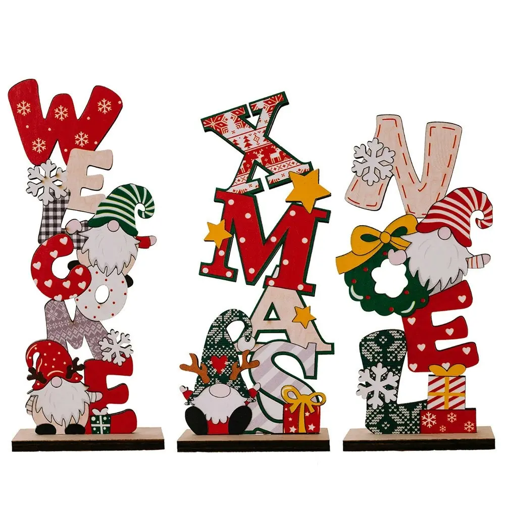 3 Pack Christmas Table Signs Xmas Wooden Decorations Xmas Letters Gnome Decor - Home & Garden