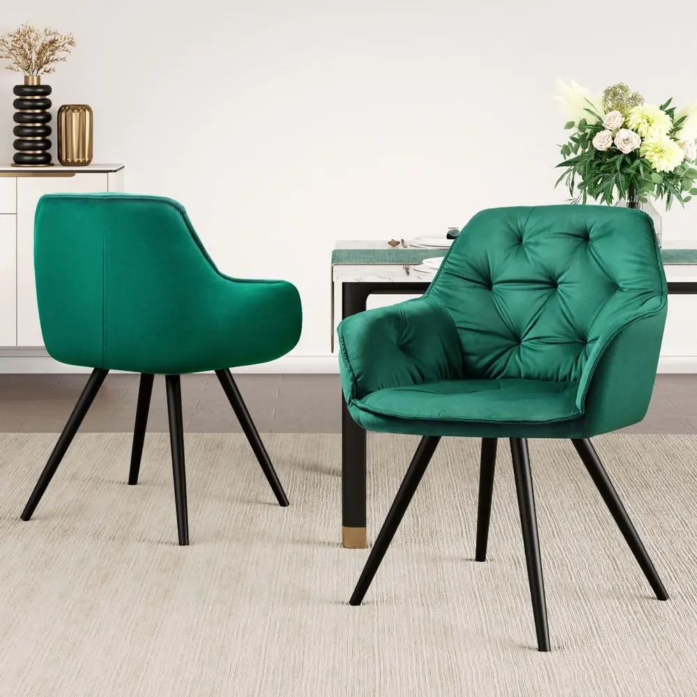Artiss Dining Chairs Set of 2 Velvet Diamond Tufted Armchair Green - Furniture