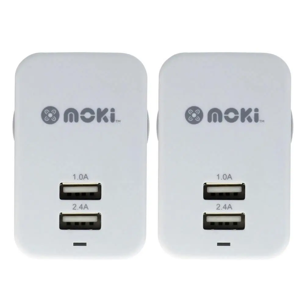 2PK Moki Dual USB Wall Mobile Charger Universal Adaptor Plug Travel Adapter WHT - Electronics