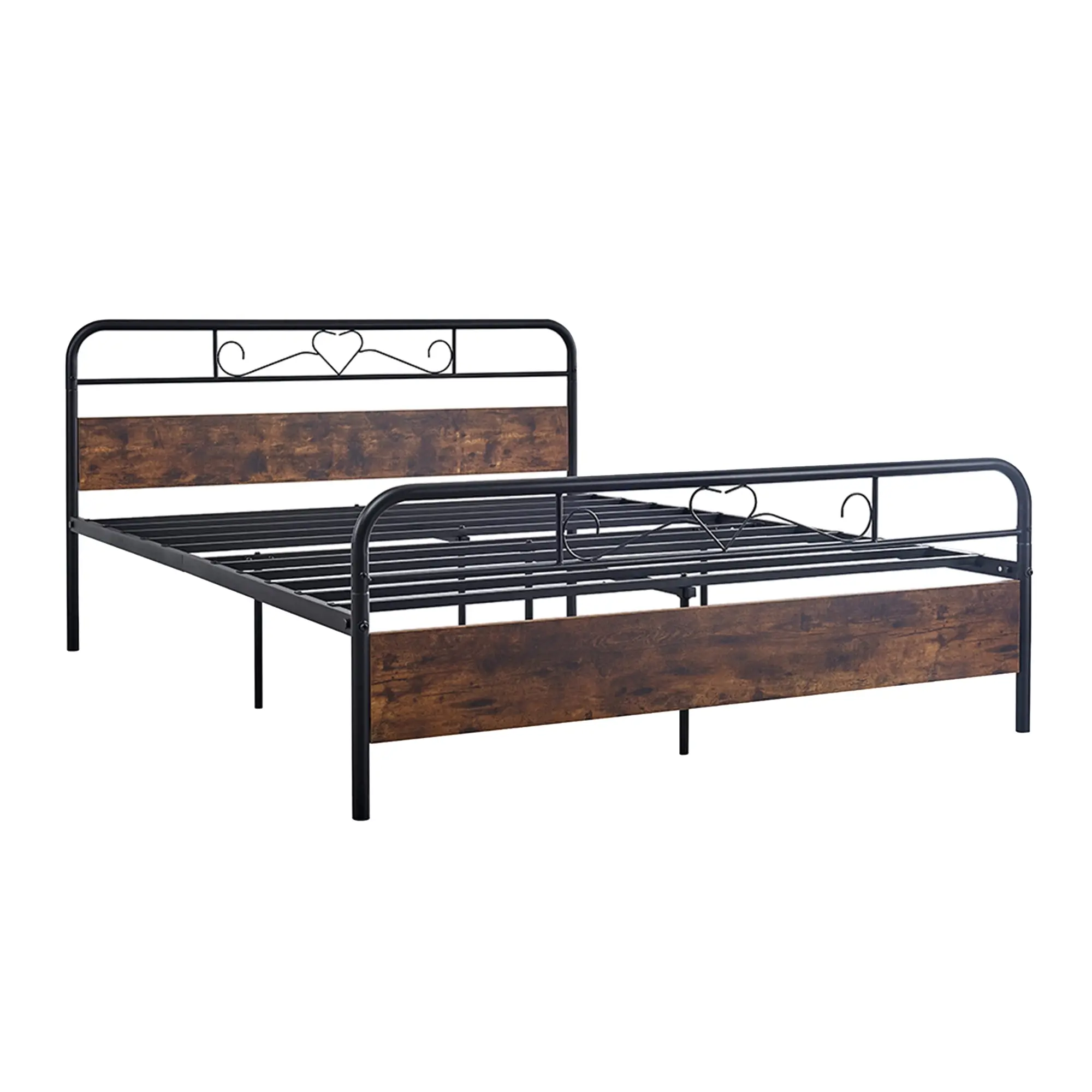 Foret Bed Frame Metal King Size Modern Wooden Headboard Bedroom Base Platform - Furniture