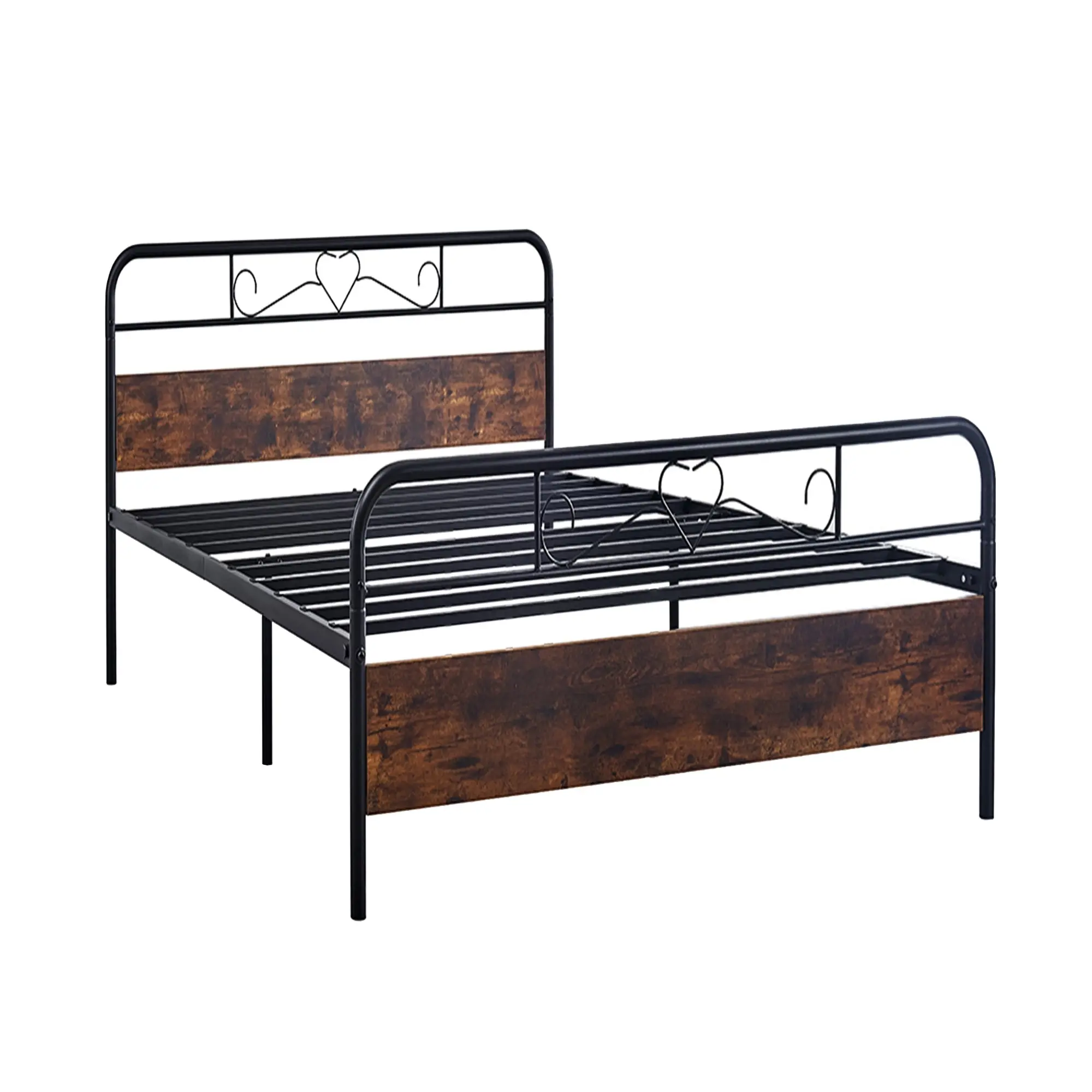 Foret Bed Frame Metal Single Size Modern Wooden Headboard Bedroom Base Platform - Furniture