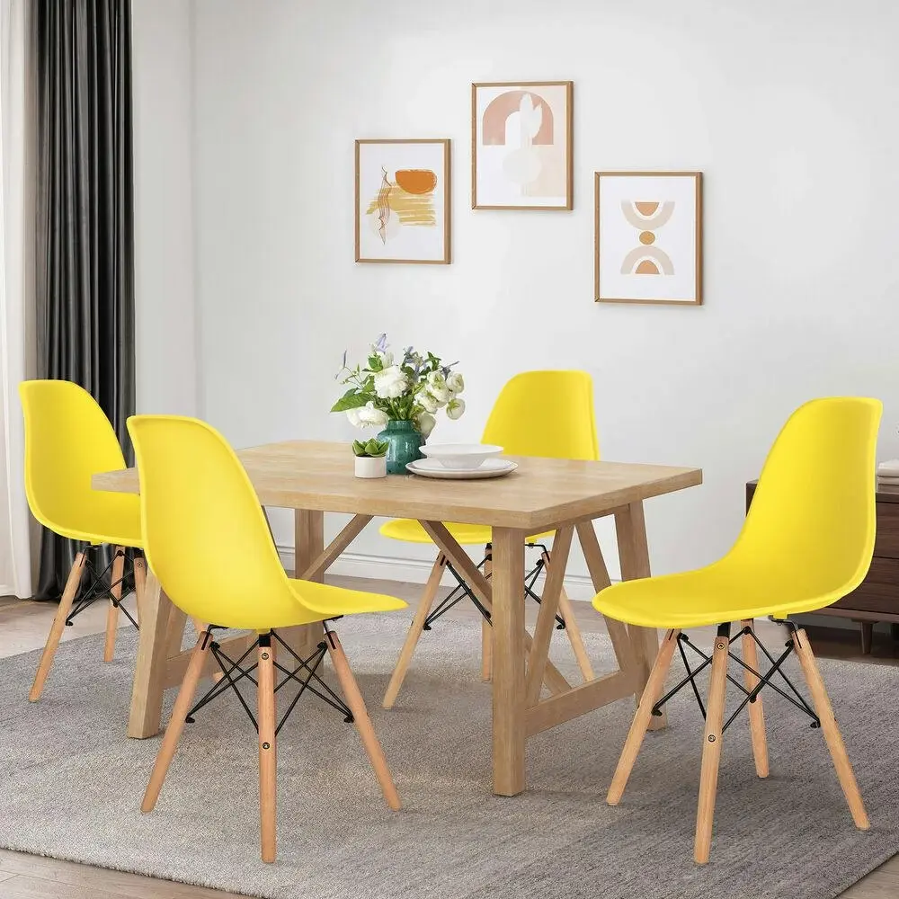 Alfordson 4x Dining Chairs Retro Solid Wood Steel Yellow - Shop Dining Chairs & Bar Stools