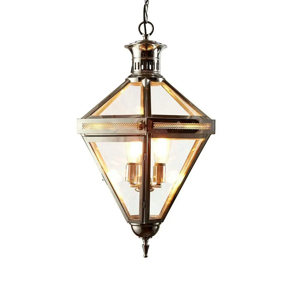Belle Rockefella Brass/Glass Ceiling Pendant Light 71cm Hanging Room Lamp Nickel - Home & Garden