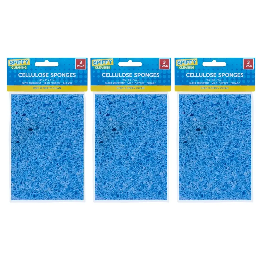 9x Spiffy Cleaning 13.5x9.5cm Cellulose Sponges Dirt Scrubber Kitchen Cleaning - Home & Garden