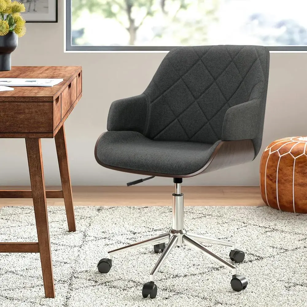 Alfordson Wooden Office Chair Fabric Seat Kendra Grey - Furniture
