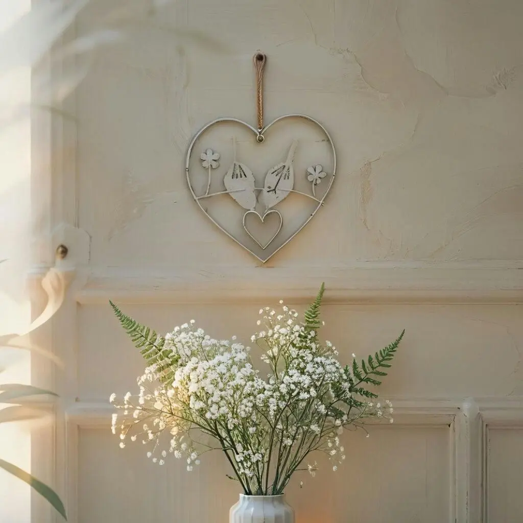 Willow & Silk Hanging 15.5cm Lovebirds Heart/Flowers Metal Wall Art - Home & Garden