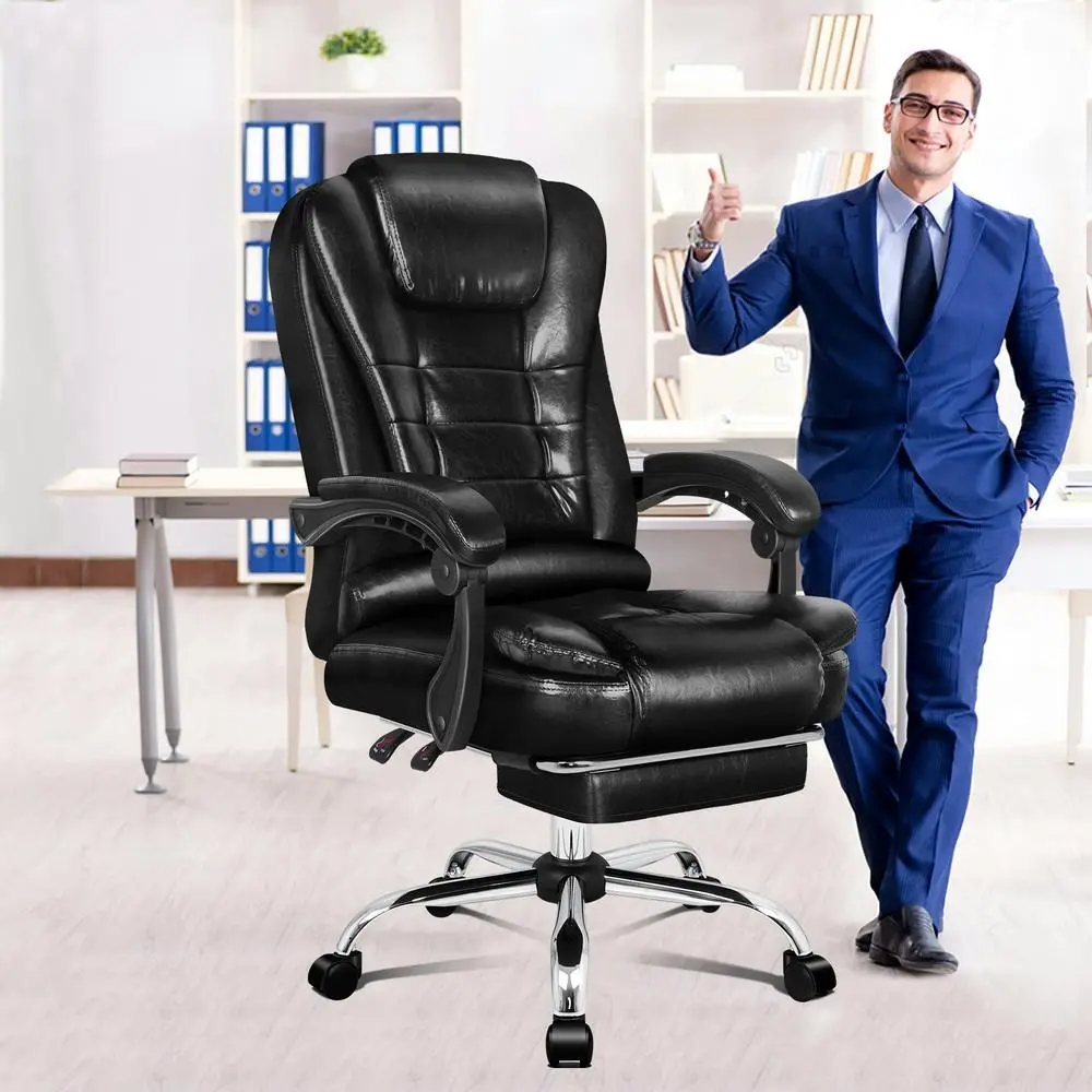 Alfordson Office Chair Executive PU Leather Seat with Footrest Glossy Black - Furniture