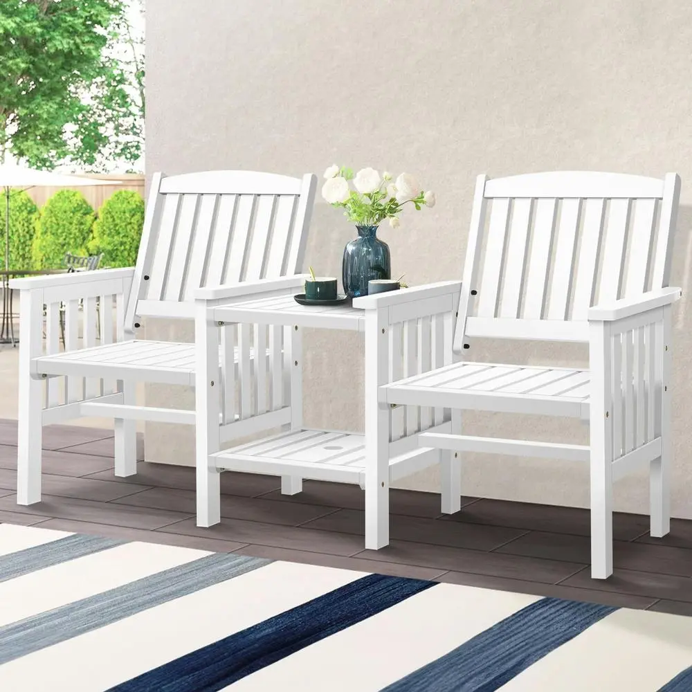 Alfordson Wooden Garden Bench Outdoor Loveseat Patio White - Furniture