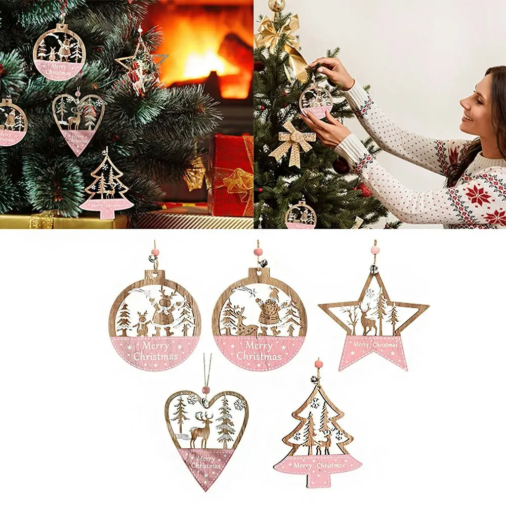 5Pcs Christmas Tree Decoration Snowman Pendant Painted Christmas Wooden Pendant - Home & Garden
