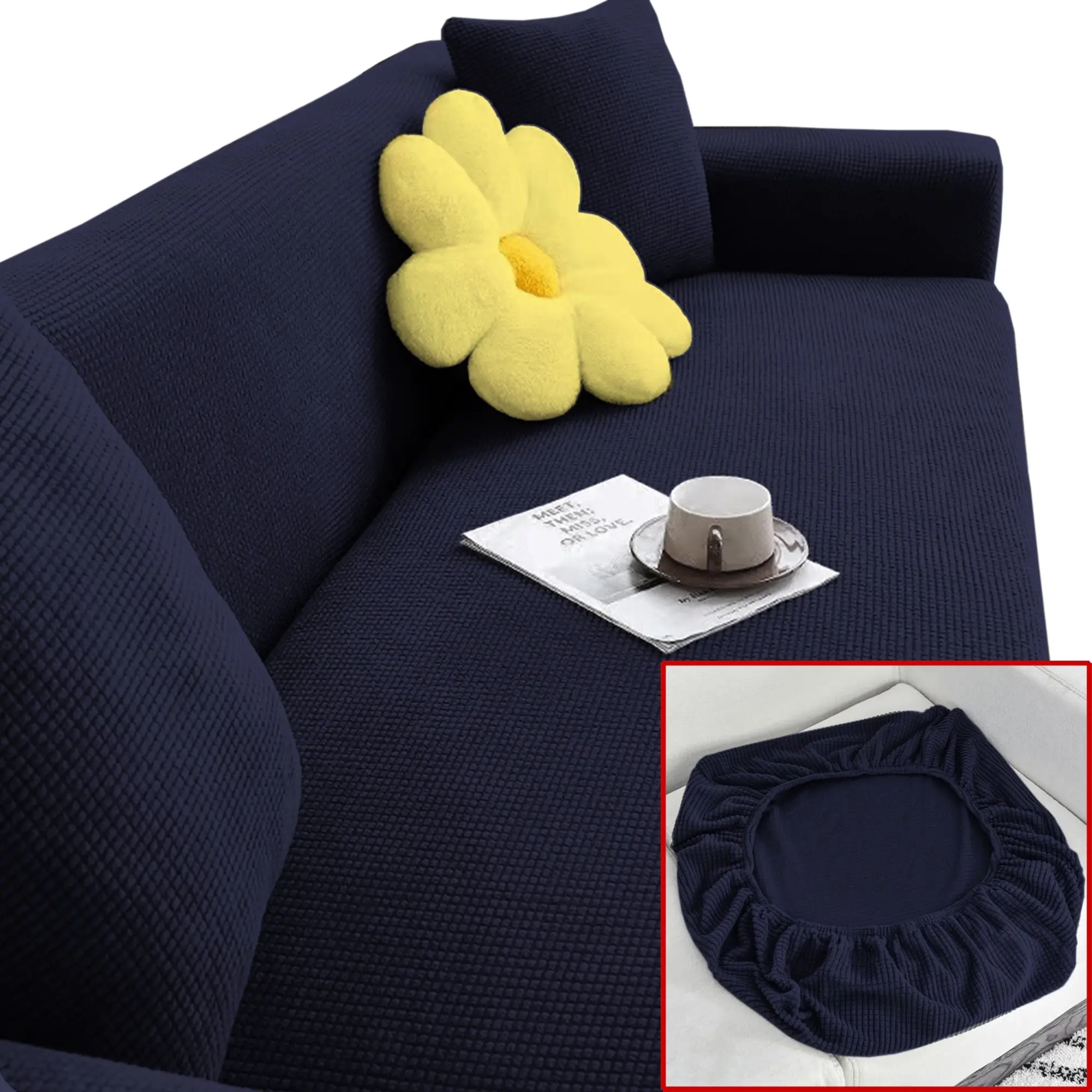 Salesbay Sofa Cushion Cover 3 Seater Lounge Stretch Slipcover Protector Blue - Home & Garden