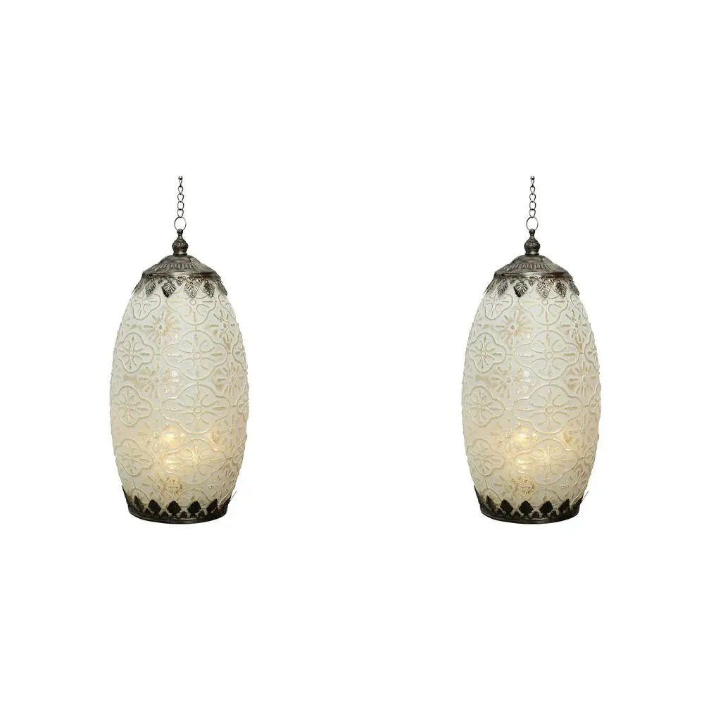 2x LVD Lantern LED Tall Decorative Lighting Tabletop/Hanging Home Decor White - Home & Garden