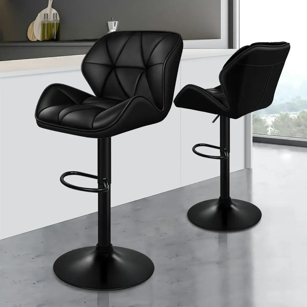 Alfordson Bar Stools Kitchen Swivel Gas Lift Leather All Black x2 - Shop Dining Chairs & Bar Stools