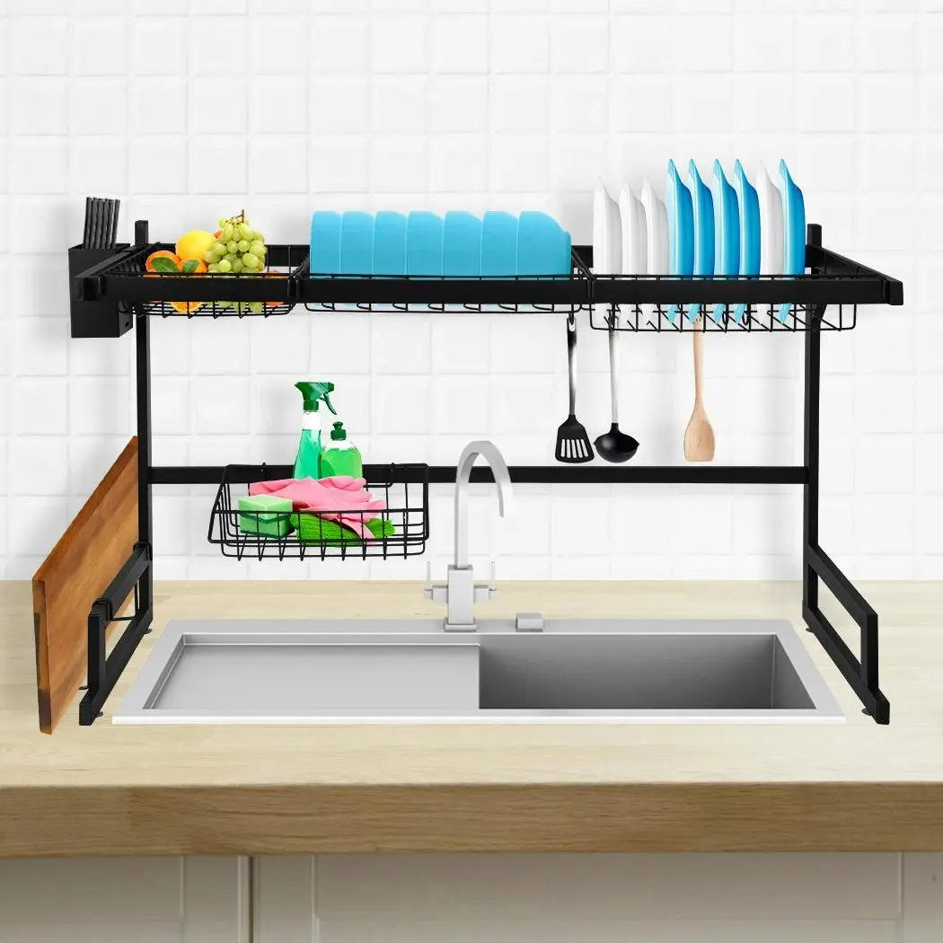 Toque Dish Drying Rack Over Sink Steel Dish Drainer Plate Cutlery Organizer - Home & Garden