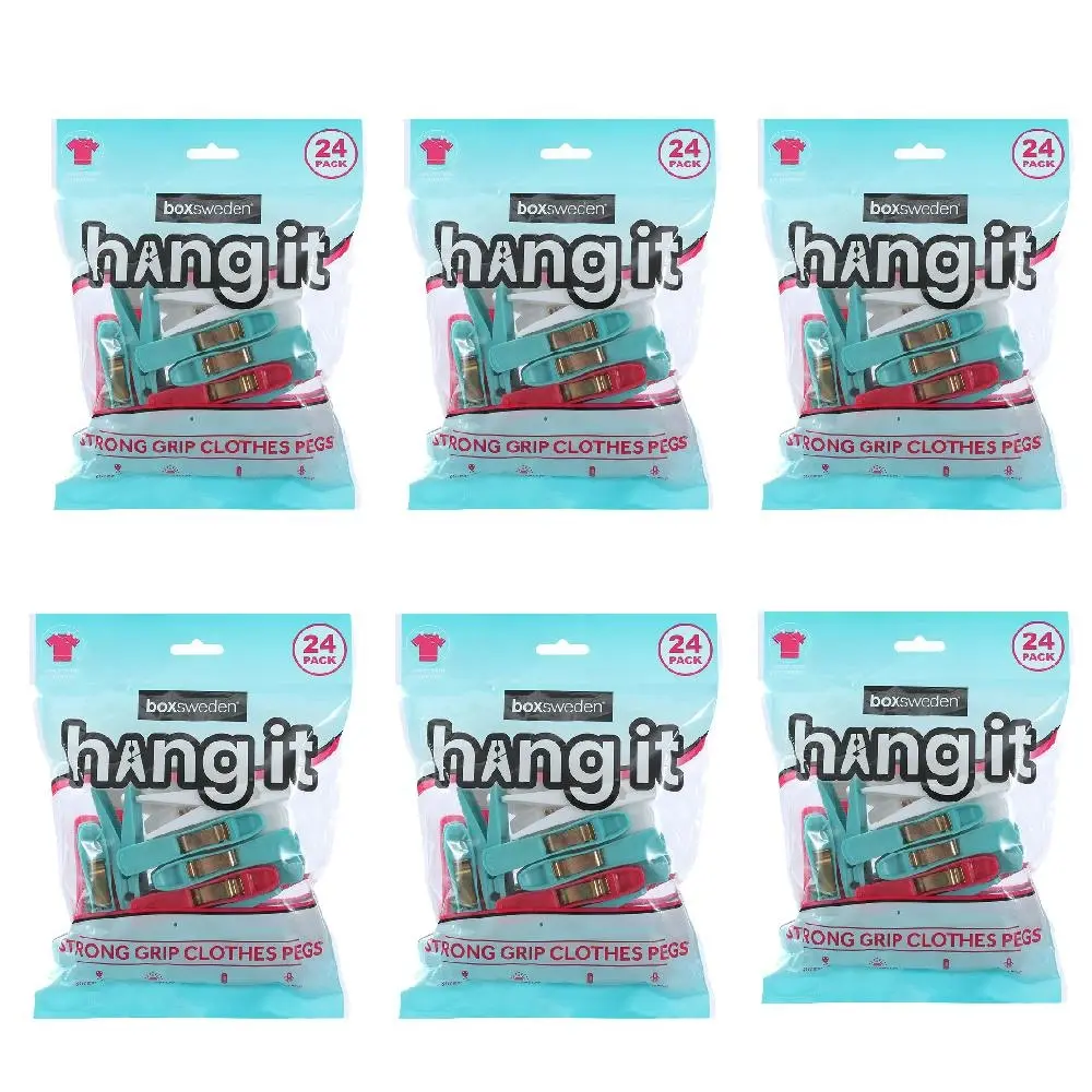 6x 24PK Boxsweden Hangit Strong Grip Clothes Pegs Laundry Undergarment Clips - Home & Garden