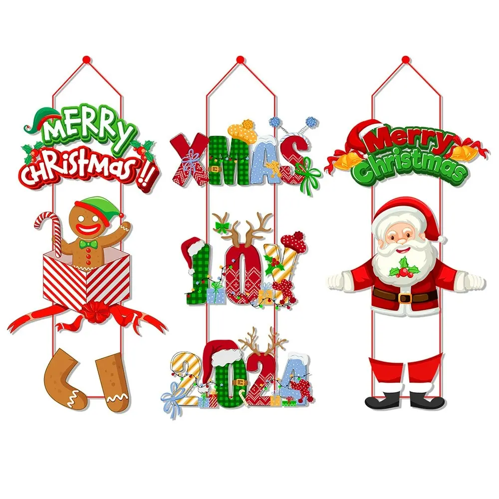 6 Pcs Christmas Door Hanger New Year Party Pendants Santa Claus Banner For Home - Home & Garden