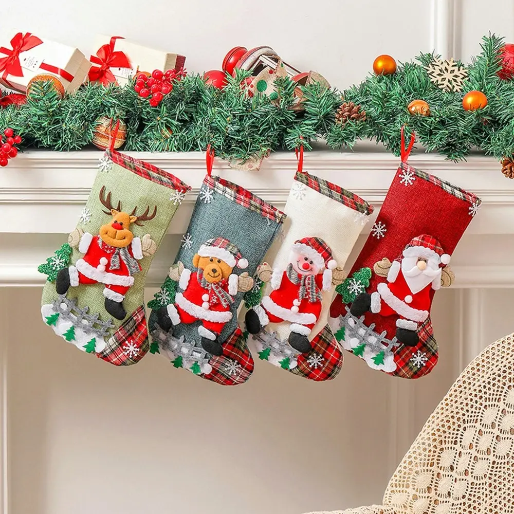 4 Pack Christmas Stocking Hanging Stockings Xmas Gift Bags Fireplace Decoration Socks - Home & Garden