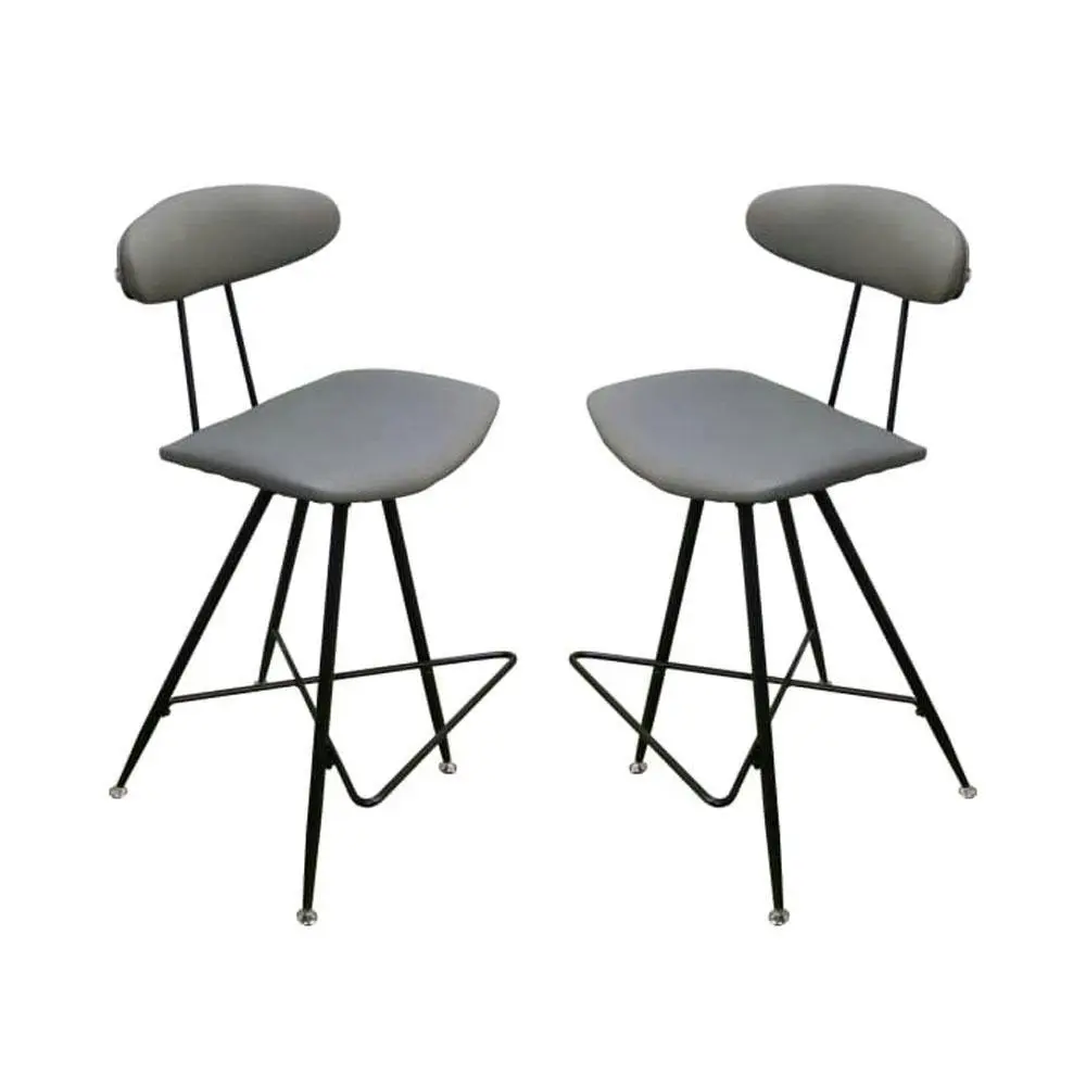6IXTY Set of 2 - Rialto Scandinavian Fabric Bar Stool 65cm - Metal Frame - Grey
