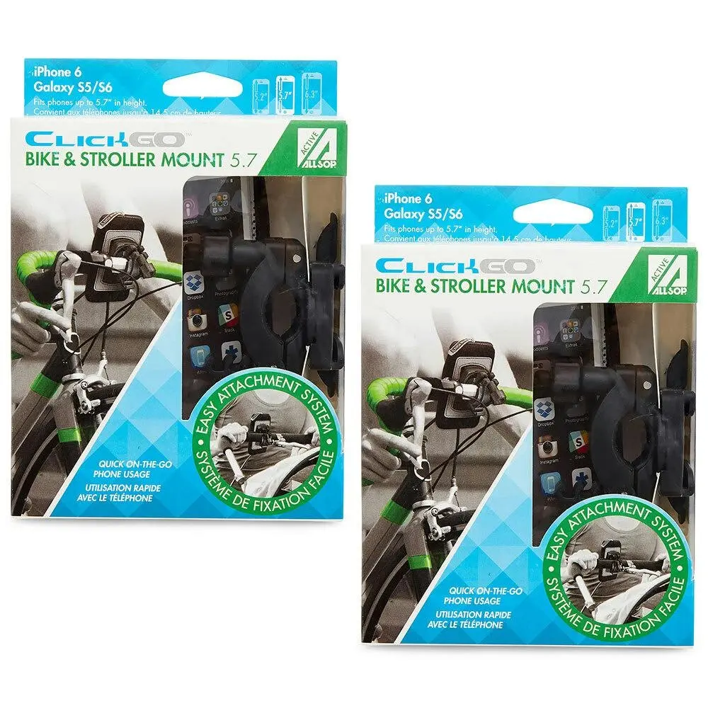 2x Allsop ClickGo 5.7in Smartphones Bike & Stroller Mount/Holder w/Case/Pouch BK - Electronics
