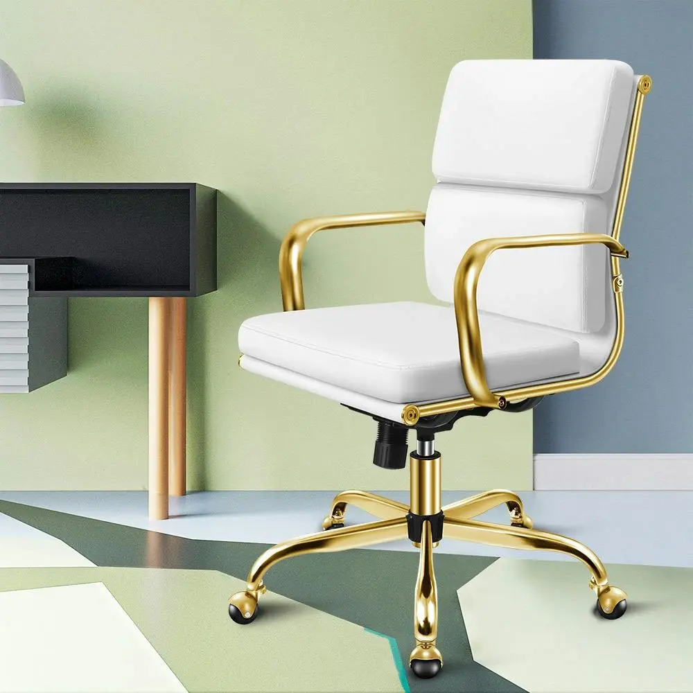 Alfordson Ergonomic Padded Mid Back Executive Office Chair Gold White - Furniture