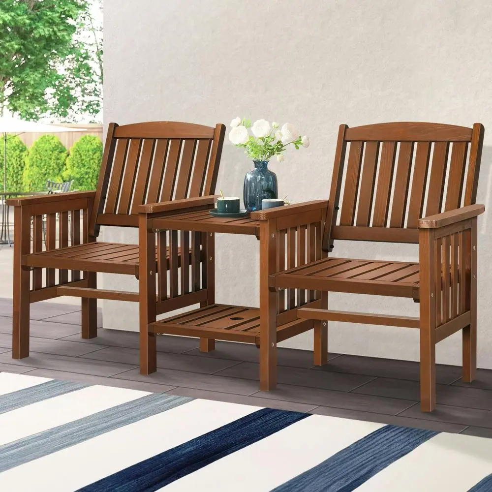Alfordson Wooden Garden Bench Outdoor Loveseat Patio Brown - Up to 65% off Outdoor Furniture