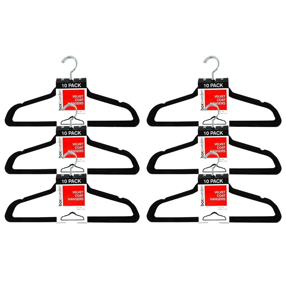 60PK Boxsweden Velvet Hanger/Wardrobe/Storage Organiser for Clothes/Shirt Black - Home & Garden