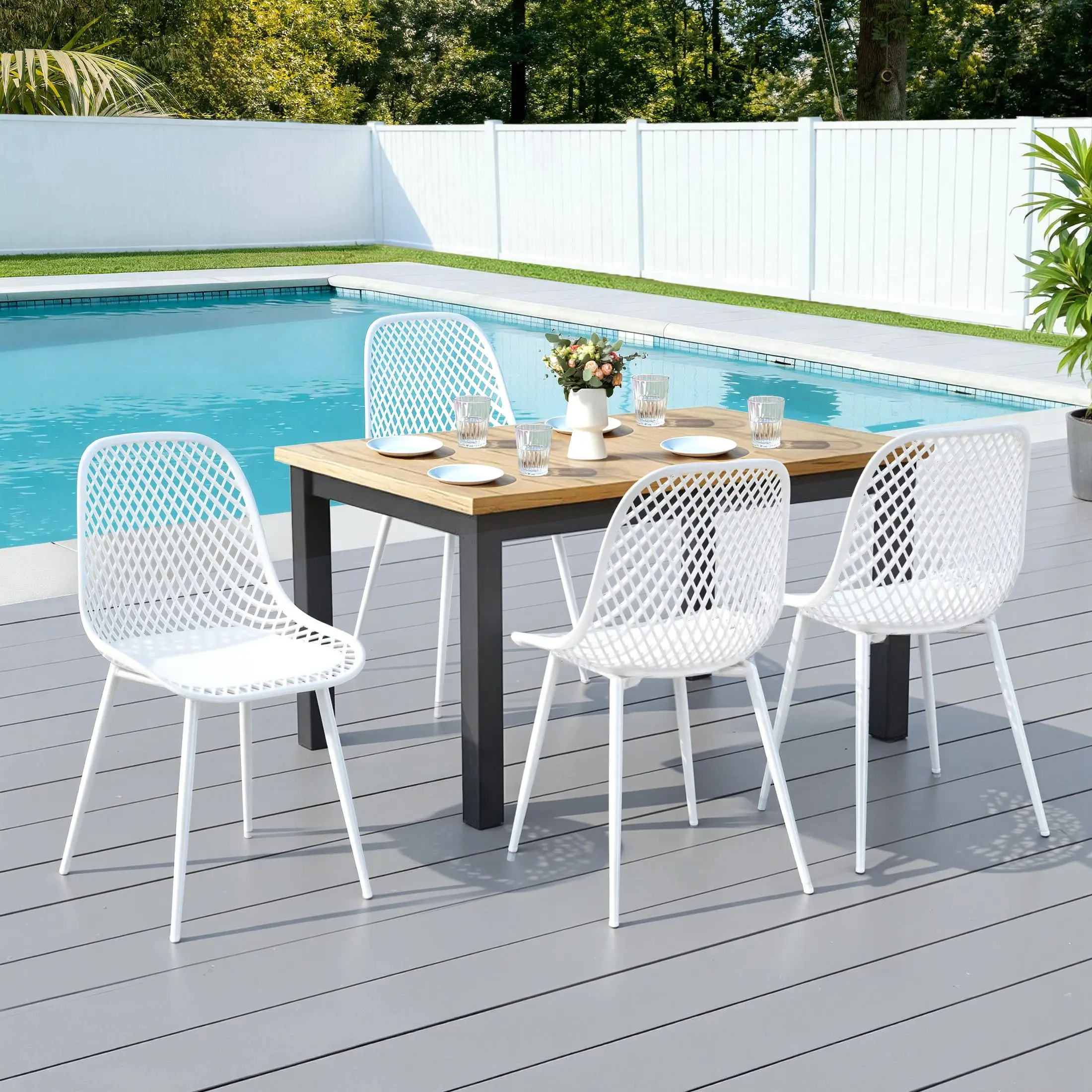 Gardeon 4PC Outdoor Dining Chairs PP Lounge Chair Patio Garden Furniture White