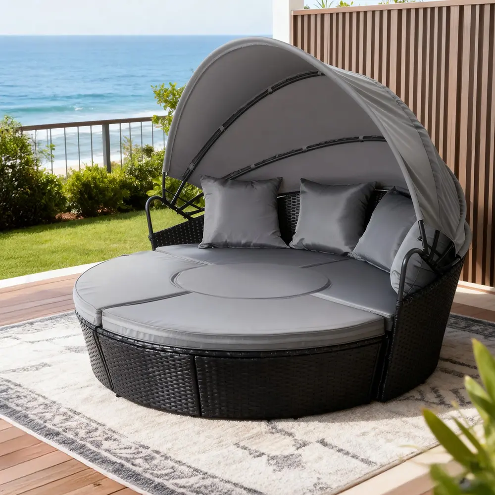 Gardeon Sun Lounge Setting Wicker Lounger Day Bed Patio Outdoor Furniture Black - Up to 65% off Outdoor Furniture