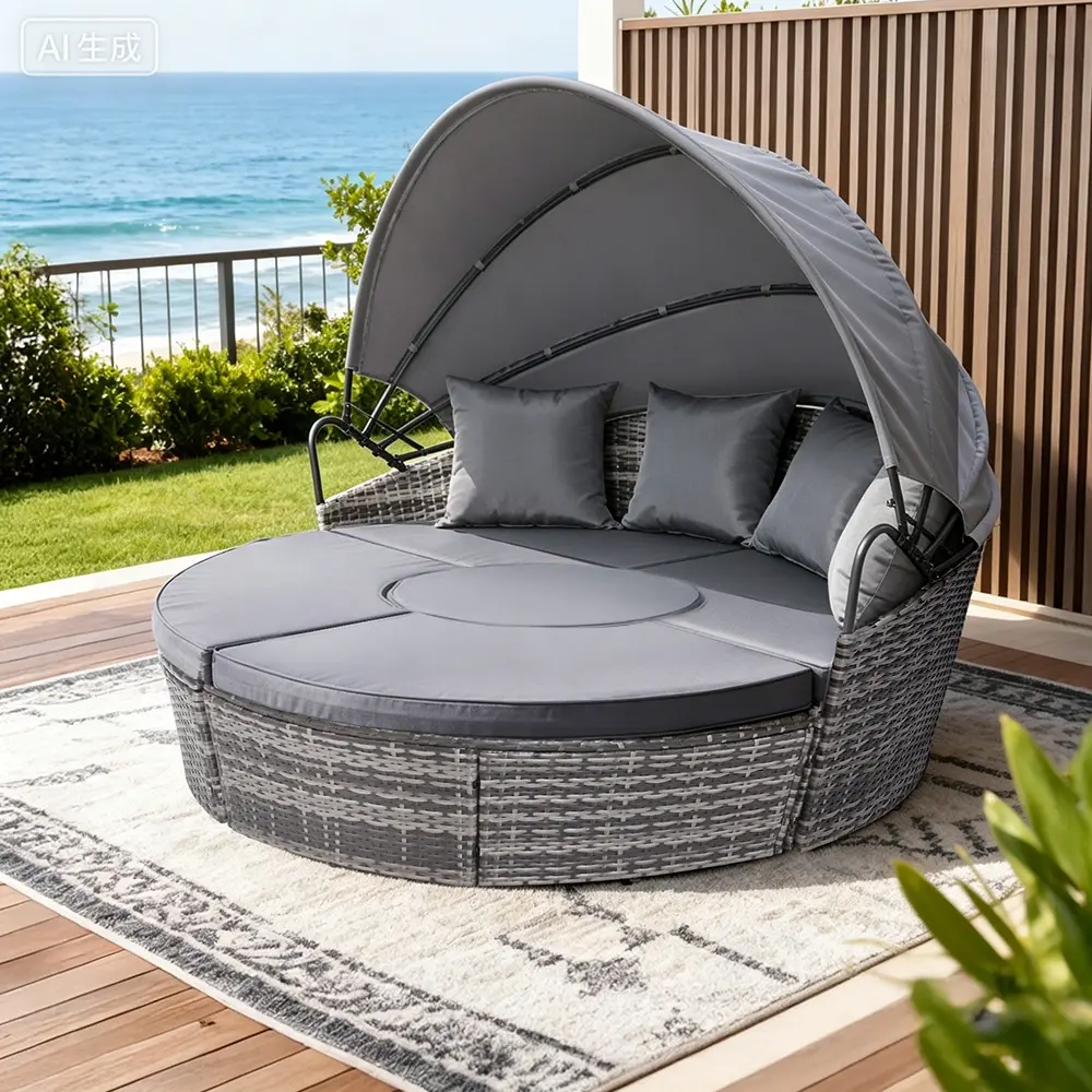 Gardeon Sun Lounge Setting Wicker Lounger Day Bed Patio Outdoor Furniture Grey