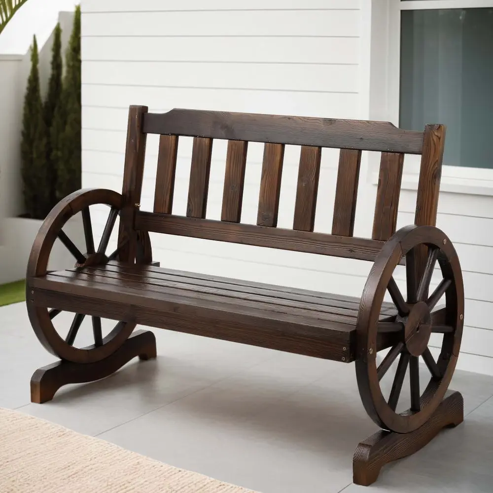 Gardeon Outdoor Garden Bench Wooden 2 Seater Wagon Chair Patio Furniture Brown - Up to 65% off Outdoor Furniture
