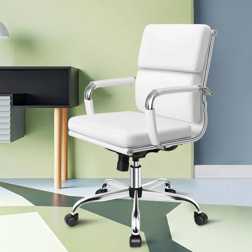Alfordson Ergonomic Padded Mid Back Executive Office Chair White - Save up to 70% Off Office Furniture Specials