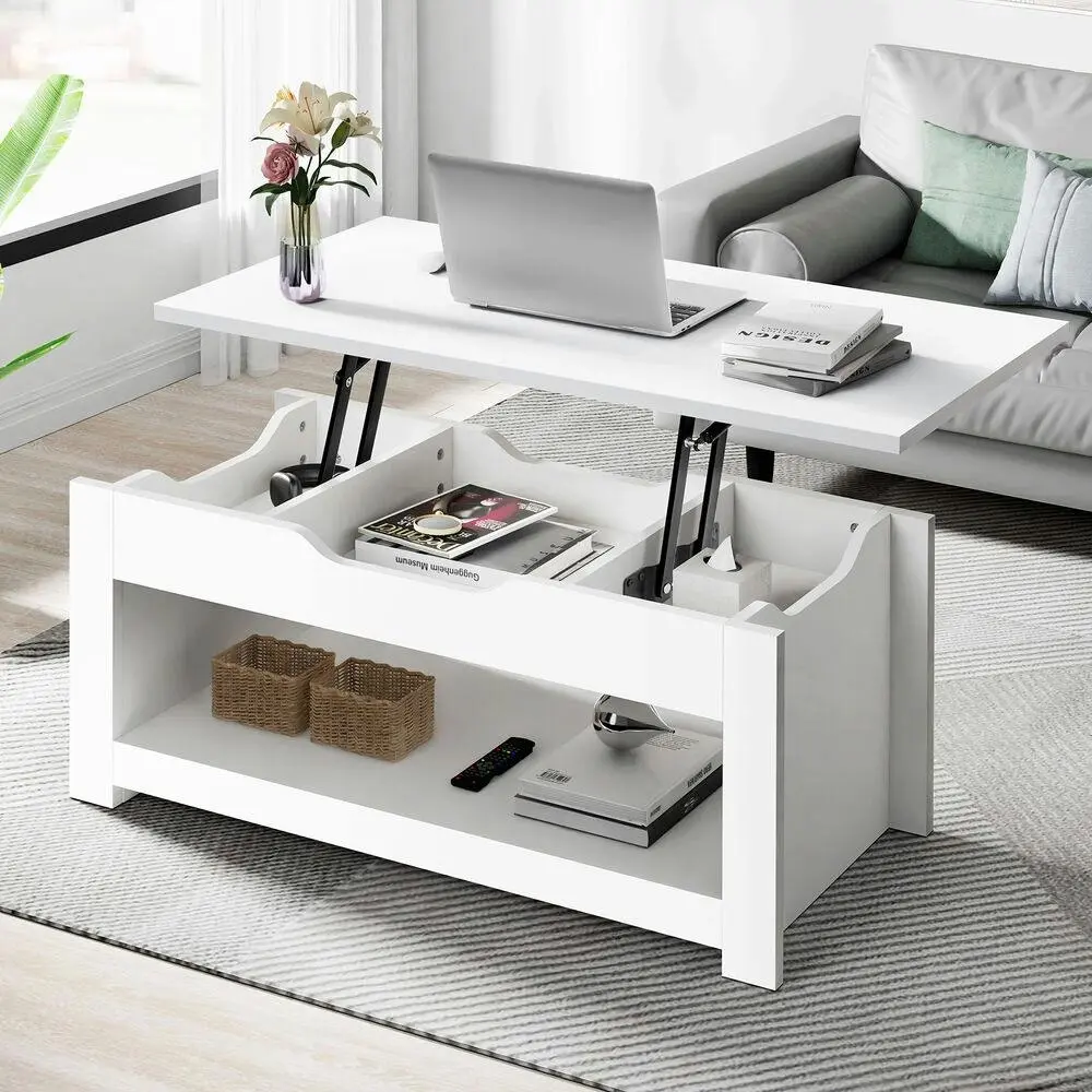 Alfordson Coffee Table Lift Up Top Laptop Desk White - Furniture
