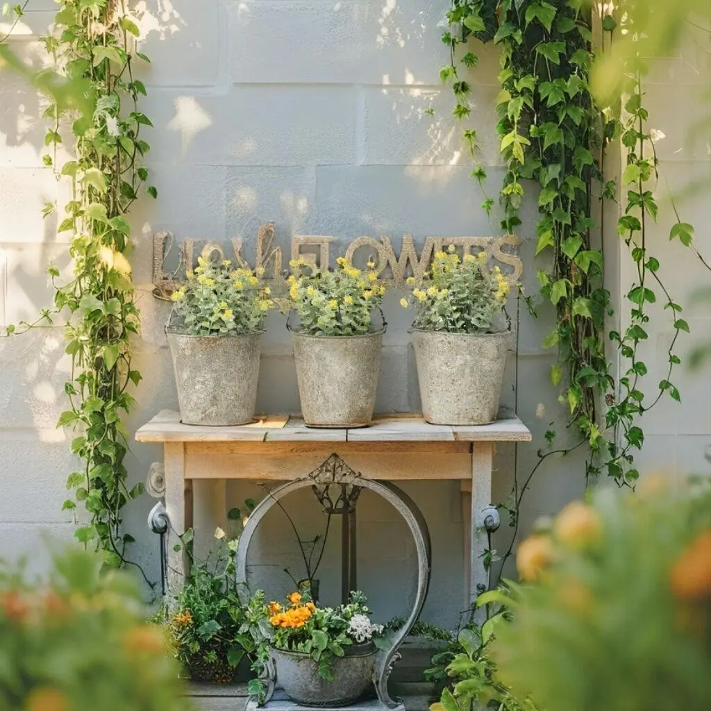 Willow & Silk Metal Pots 51cm 'Fresh Flowers' 3 Buckets Taupe Wall Planters - Home & Garden