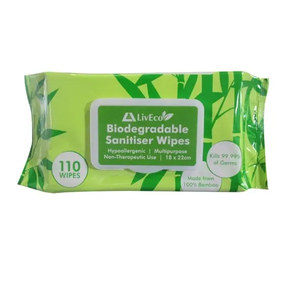 Livingstone Eco Biodegradable Sanitiser and Disinfectant Wipes 18 x 22cm 110 Pack x4 - Commercial