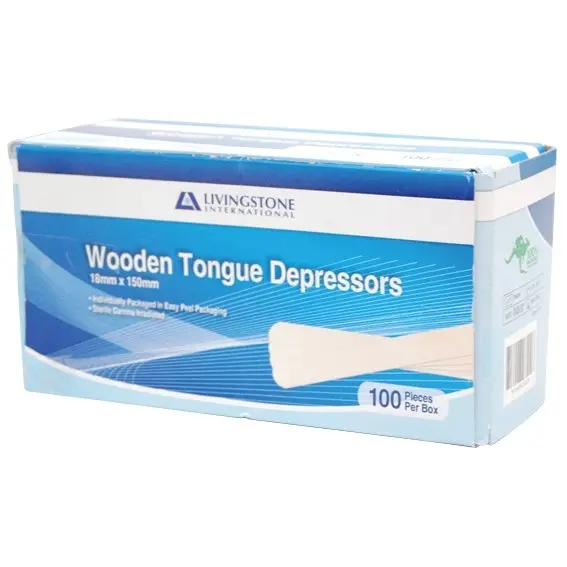 Livingstone Biodegradable Wooden Tongue Depressor 150 x17x1.6mm Sterile 100 Box - Commercial