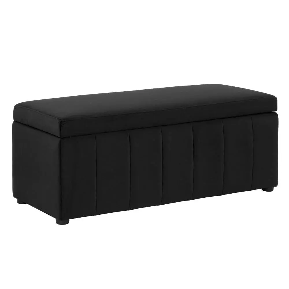 Design Square Lumine Velvet Fabric Sofa Bench Storage Ottoman Foot Rest Stool Black - Furniture