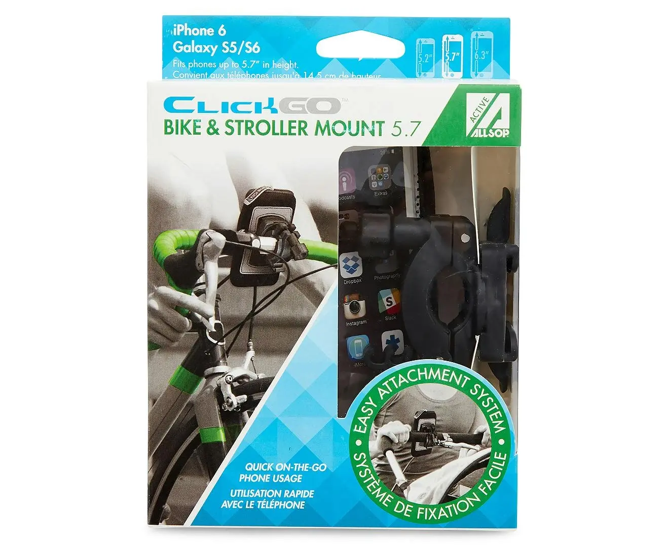 Allsop ClickGo 5.7in Smartphones Bike & Stroller Mount/Holders w/ Case/Pouch BLK - Electronics