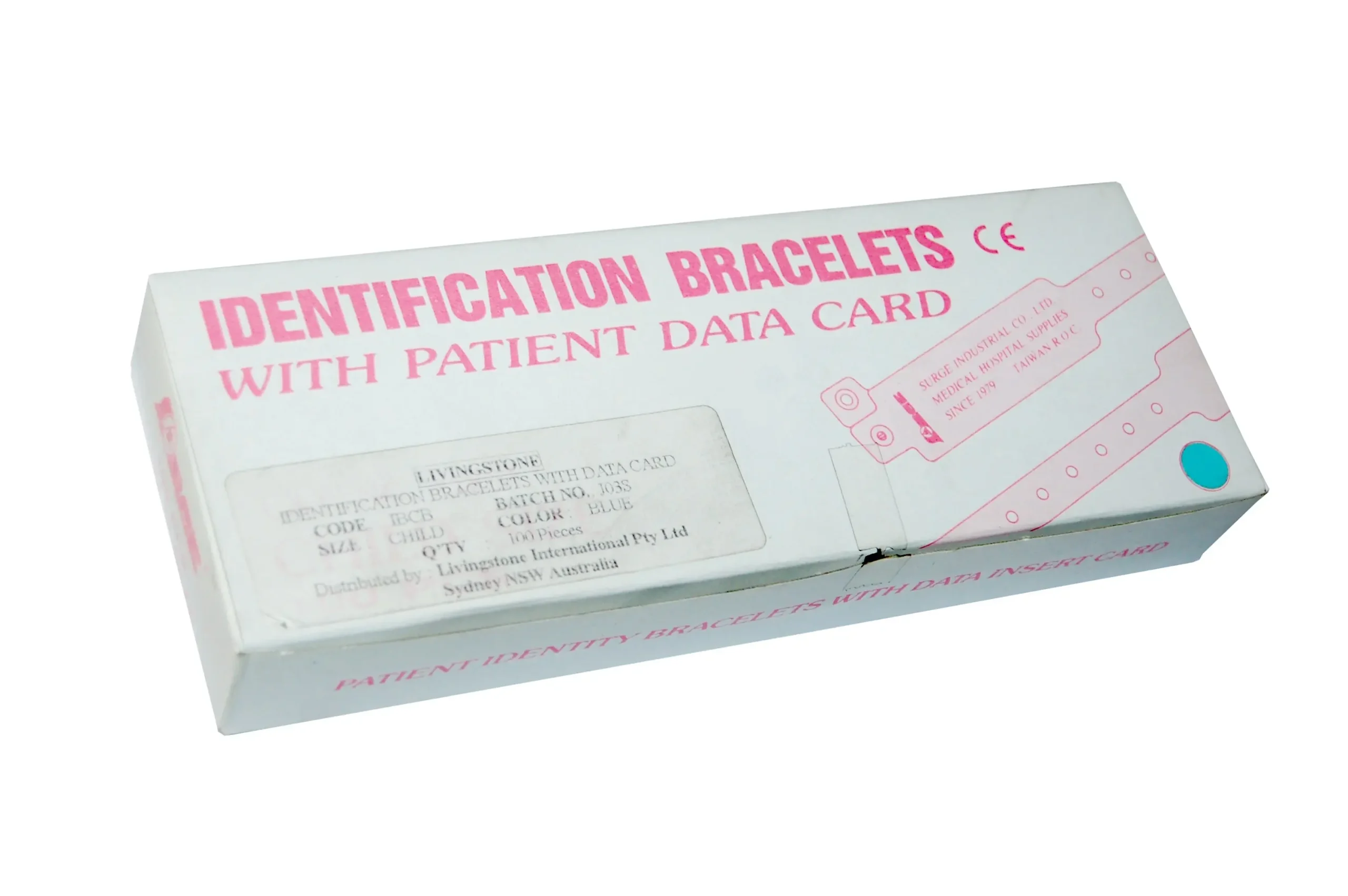 Livingstone Personal Identification ID Bands Pedia with Name Card Blue 100 Box - Commercial
