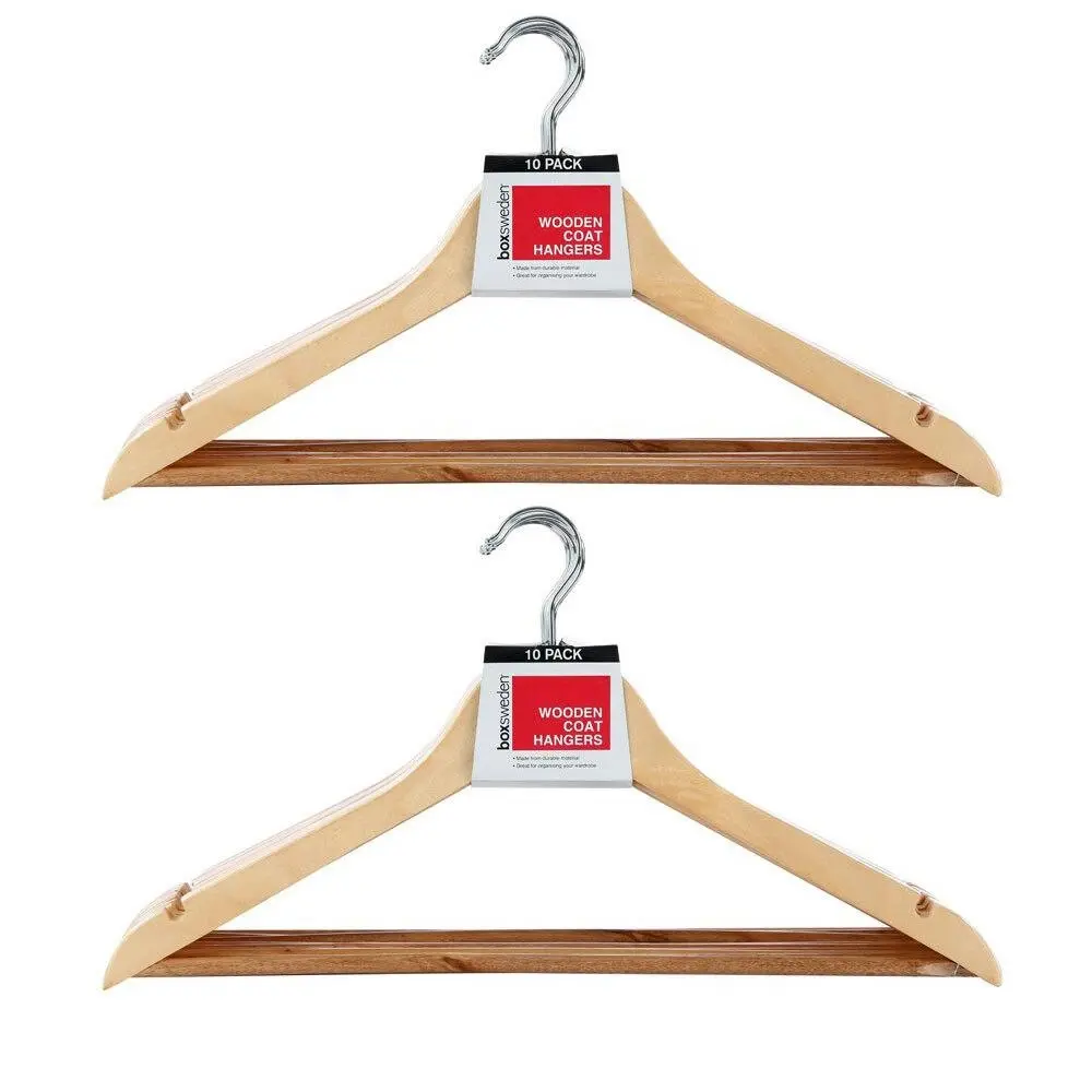 20pc Boxsweden 44.5cm Wooden Hanger/Wardrobe Organiser for Dress/Clothes/Shirt - Home & Garden