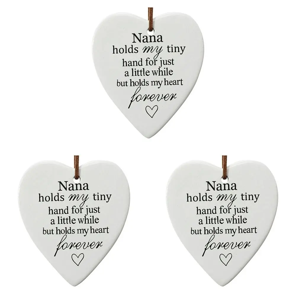 3x Ceramic Hanging 8x9cm Heart Nana Forever w/ Hanger Ornament Home/Office Decor - Home & Garden
