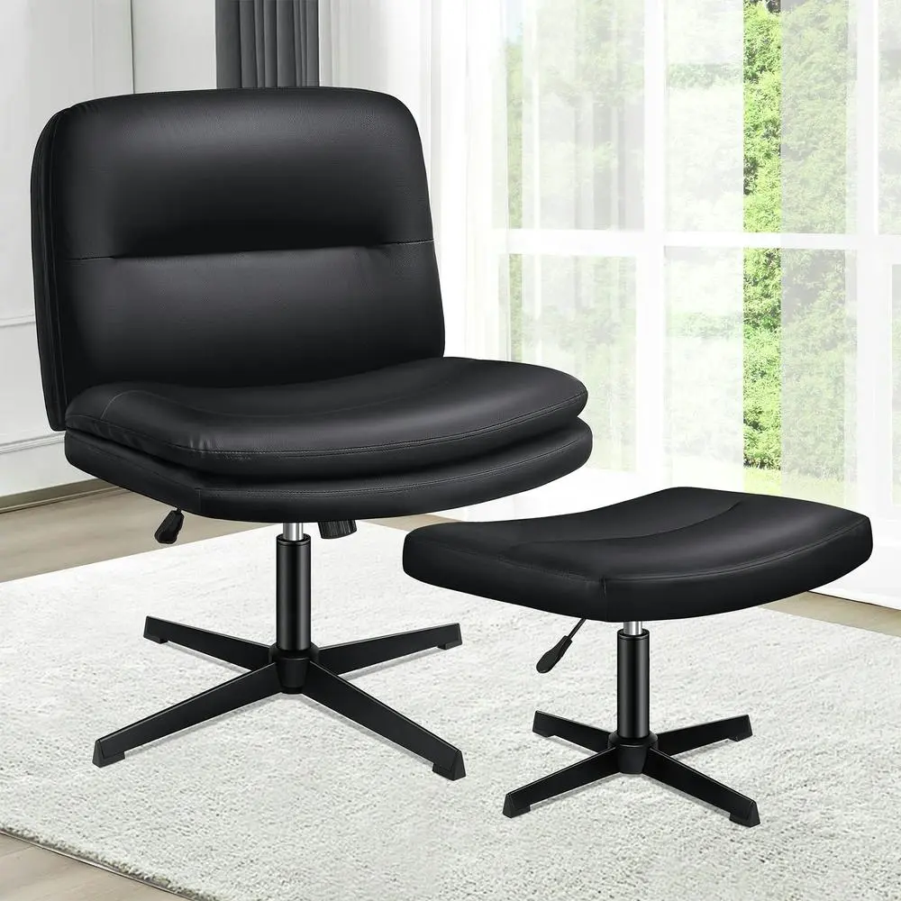 Alfordson Office Chair with Ottoman Black PU Leather - Furniture