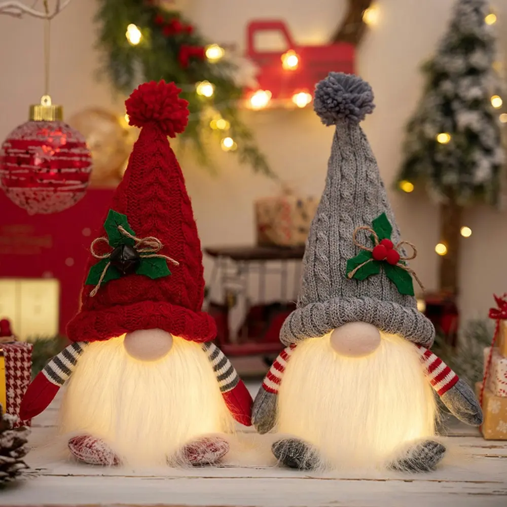 2 Pack Christmas Ornament Knit Hat Illuminated Rudolph Doll Faceless Gnome Doll - Home & Garden