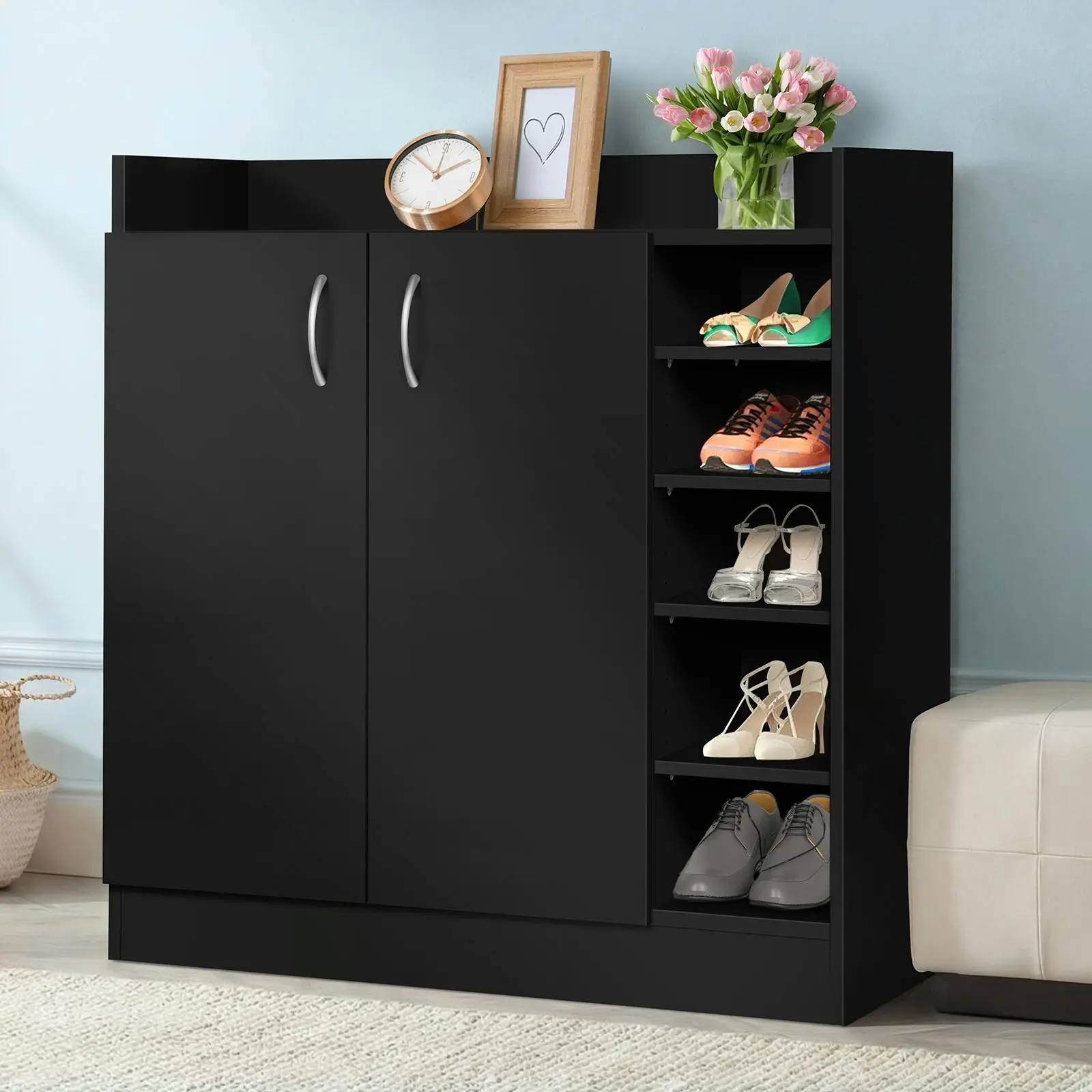 Alfordson Shoe Cabinet Rack 21 Pairs Black - Furniture