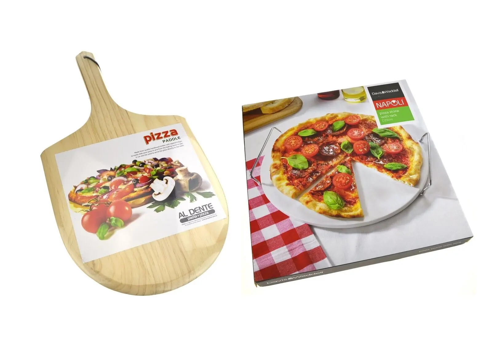 AL DENTE PIZZA COMBO PACK 33cm PIZZA STONE + SERVING RACK + PADDLE - Home & Garden